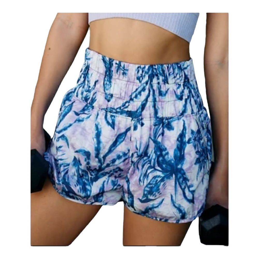 Free People White and Blue Tropical Floral the Way Home Running Short SZ S BNWT